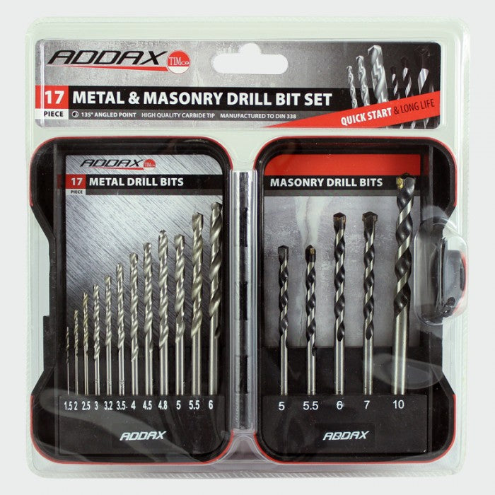 Addax HSS Jobber Metal & Masonry Drill Bit Set 17pc Addax HSS Jobber Metal & Masonry Drill Bit Set 17pc