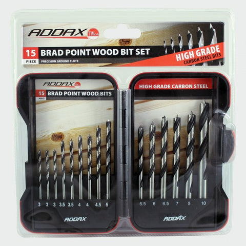Addax Brad Wood Drill Bit Set 15Pc